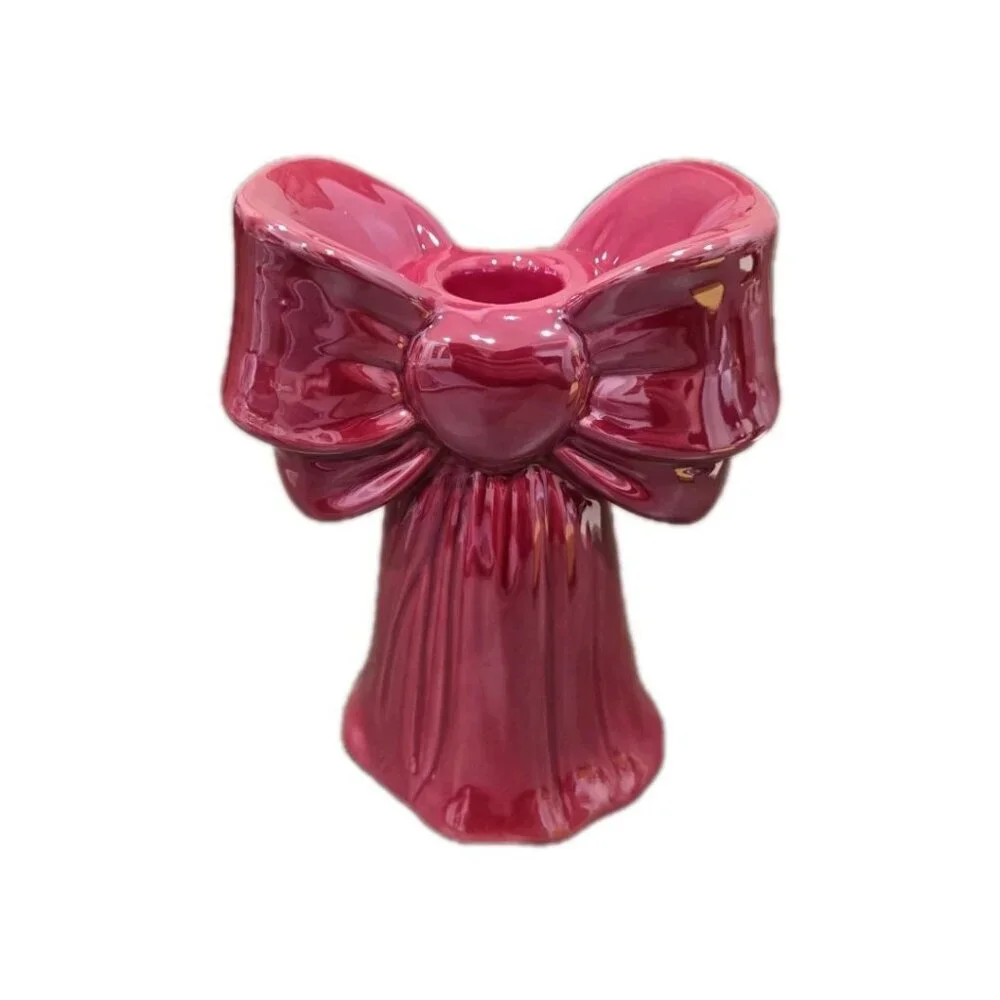 New Pink Opal Bow Bowknot Bowtie Candlestick Holder Stand Valentine’s Day Decor